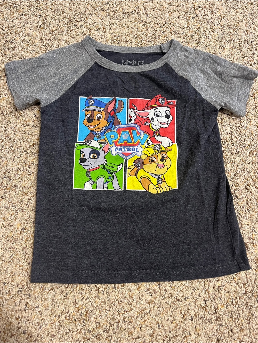 🍀6/$20 Paw Patrol Short Sleeve Tee in Black and Gray with Multicolor Badge Art